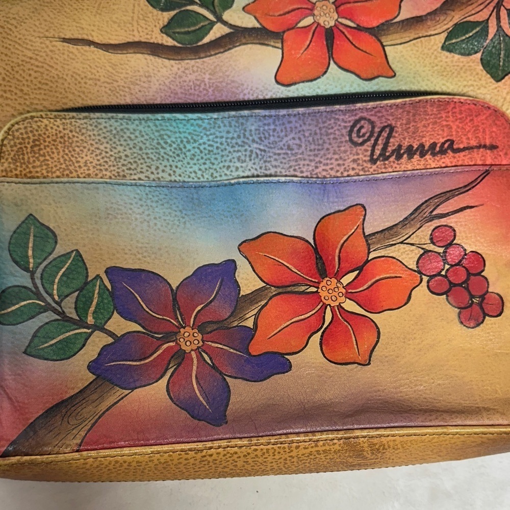 Anna Hand Painted Leather Crossbody Messenger Flap Bag with built in wallet like - Picture 16 of 16